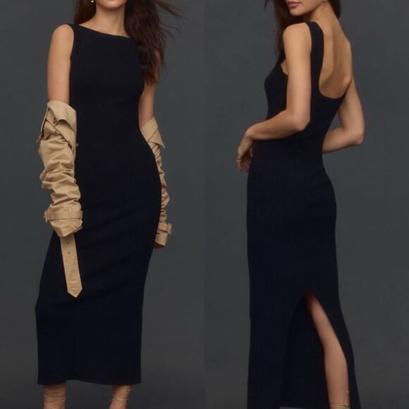 Good American NWT Shine Rib Off Scoop Back Midi Dress Black Size XL - Picture 1 of 9